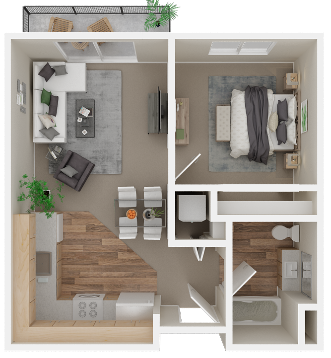 Floor plan for 1 bed, 1 bath, 548 sqft